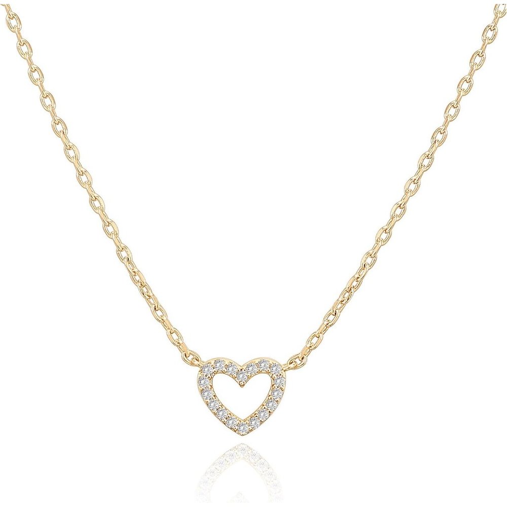 Women 14K Gold Plated Cubic Zirconia Heart Cute Dainty Love Pendant Necklaces